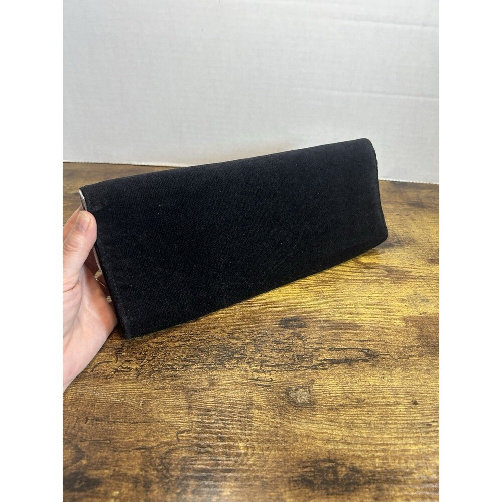 Victoria's Secret Black Velvet Clutch Rhinestone Buckle Rectangle 11x4x2" - Picture 10 of 13